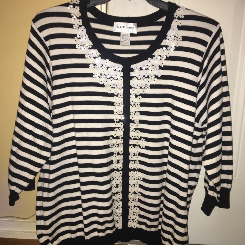 C.D. Daniels Striped Sweater with Flowers